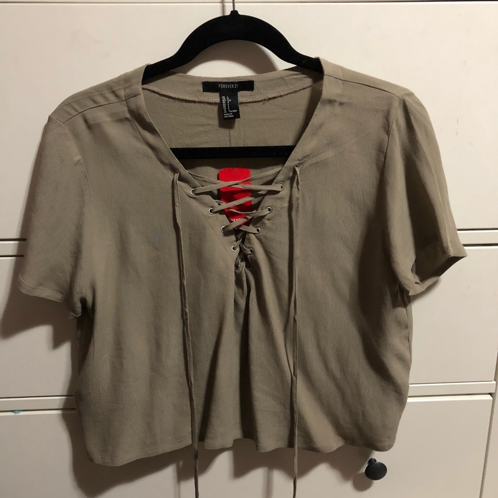 SALE❗️F21 Light brown/tan rope-tie blouse